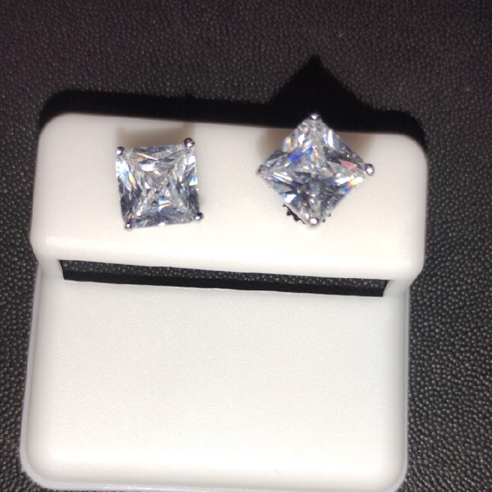 Classic Clear Cz Square-Cut Earrings - Sterling Silver